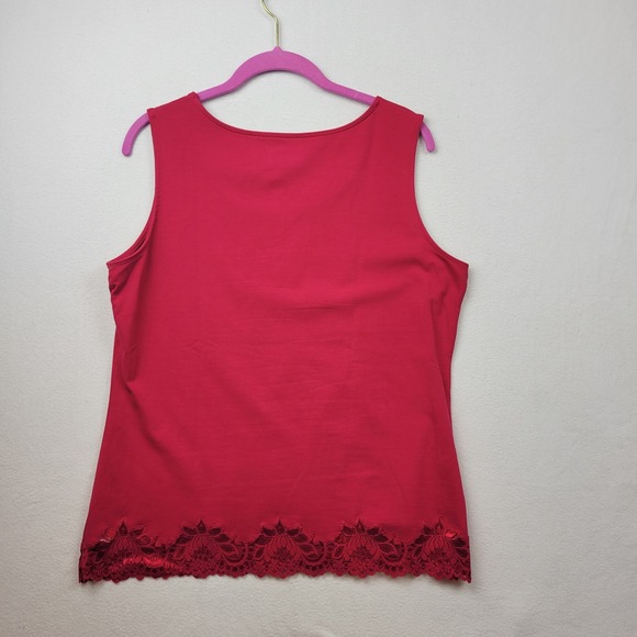 Coldwater Creek Womens Red Pink Lace Trim Sleeveless Tank Top Size Large Stretch - Picture 8 of 10